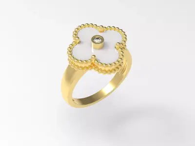 Flower Ring with mother of Pearl 14mm and central Diamond bazel 3D print model