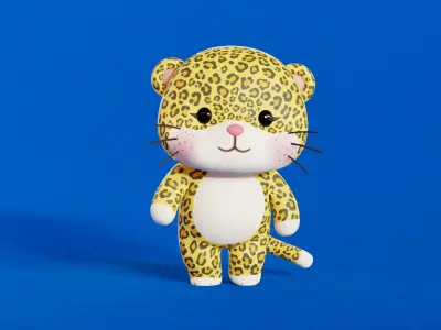 Leopard Character Cartoon Chibi Kawaii Rigged Animated Low-poly 3D model