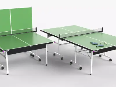 GreenTennis Table Ping Pong and racket and balls Low-poly 3D model
