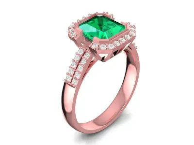 Elegant Square Emerald Halo Diamond Ring for Women  2353 3D print model