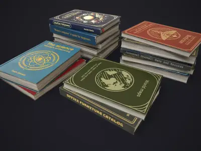 Retro books Low-poly 3D model