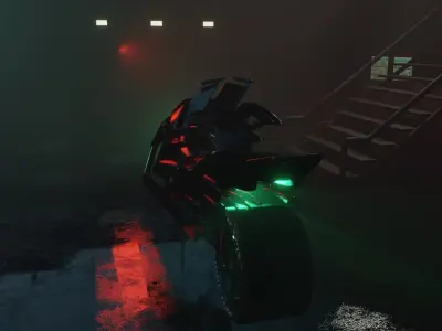 Cyberpunk Concept Motorcycle and Environment 3D model