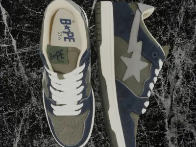 BAPE SK8 STA LOW - NAVY - KHAKI 3D SHOES Low-poly 3D model