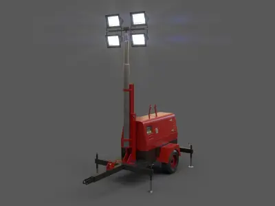 PBR Mobile Light Tower Generator B - Red Dark  Low-poly 3D model