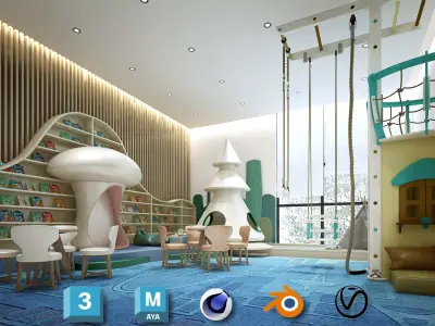 3D Kids Environment Collection - KINDERGARTEN - Classrooms Low-poly 3D model
