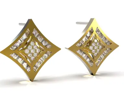 Diamond Stud Earrings with Nested Lozenge model je0152 3D print model