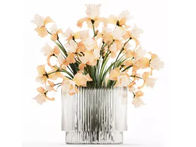 Beautiful Bouquet In Glass Vase With Flowers Iris 573 3D model