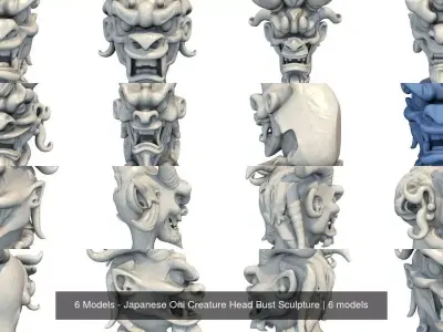 6 Models - Japanese Oni Creature Head Bust Sculpture 3D Model Collection