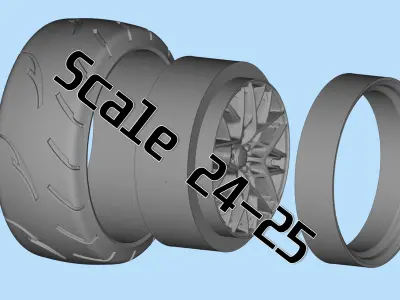 High detail Wheel 3d model STL files for Scaled Tire Rims 3D print model