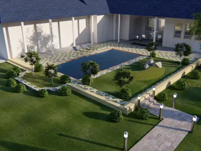 BACKYARD DESIGN OF MODERN HOUSE 3D model
