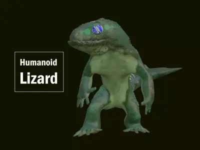 Green and Purple Humanoid Lizard Low-poly 3D model