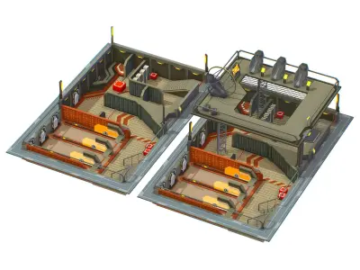 sky fi isometrical shooting room shelter hangar Low-poly 3D model