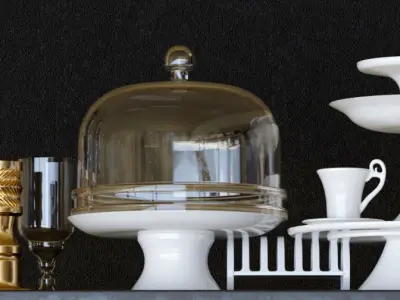 Set-141 dishes on shelf 3D model