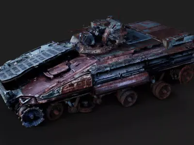 war destroyed APC vehicle burned wreck PBR photogrammetry Low-poly 3D model