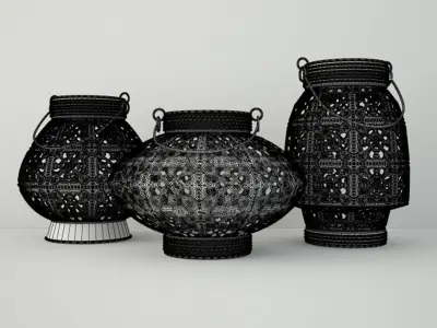 White Metal Lantern Set 3D model