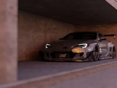 Car Environment Scene 3D Blender File And FBX File 3D model