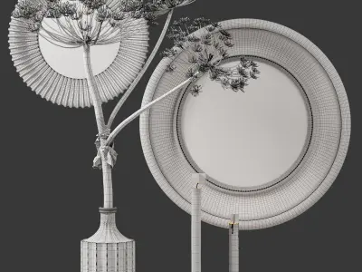 Decor Branch in a vase and mirrors Set 8 3D model