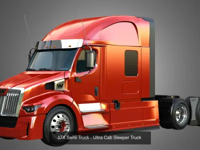 57X Truck - 64T Truck - Ultra Cab Sleeper Semi Trucks 2 in 1 3D Model Collection