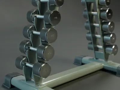 Chrome Dumbbells Rack PBR Low-poly 3D model