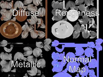 Metallic Lotus Sculpture Model Pack Low-poly 3D model