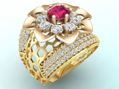  Mesh flower ring - Italian rings - Womens Rings - N6788 3D print model