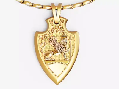 Finged Lion Pendant Silver Gold  Print 3D print model