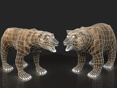 2 Bears - bony skinny starving ravenous emaciated gaunt grizzly Low-poly 3D model