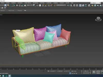 Modern Luxury Couch with Burgundy Cushions and Gold Legs 3D model