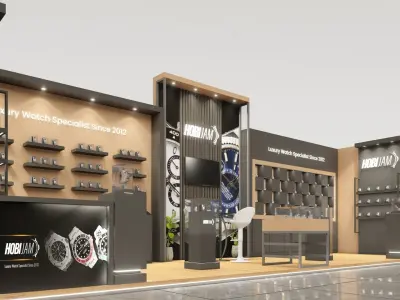 watch booth 10x3 meters 3D model