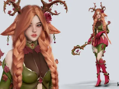 Dryad Girl Fawnia - Game Ready Low-poly 3D model