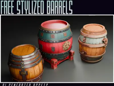  Free Stylized Barrels Free 3D model