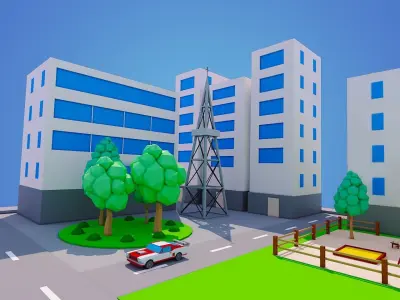 Low Poly City Block Low-poly 3D model