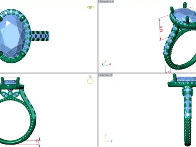 oval Halo oval ring with cathedral ring  rope shank  3D print model