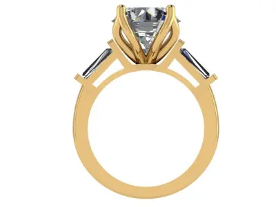 Round shape ring with baguette radiant stones on sides 3D print model