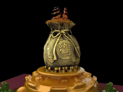 Chinese money bag  with yuan bao  3D model