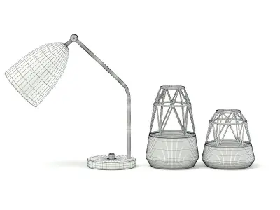 Golden Lamp and Decoration Vases 3D model