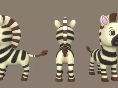 Rigged Brown Cartoon Zebra Low-poly 3D model