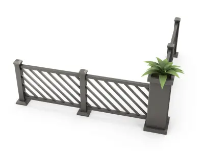 Stylized metal fence with flower 3D model