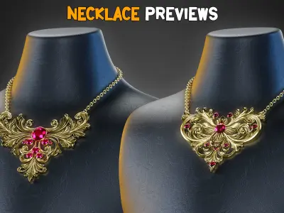 10 Ornamental Necklace and IMM Brush and PBR Textures  Vol 31   Low-poly 3D model