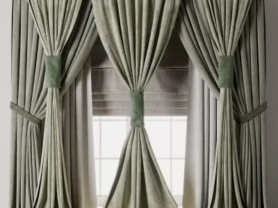 Classic green Curtain with Roman blinds Curtain 021 HBH Low-poly 3D model