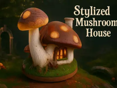 Fantasy Mushroom House Glowing Stylized Forest Home 3D model