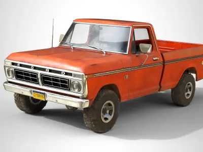Ford Classic F100 pickup 1976 Old Orange Low-poly 3D model