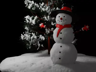 Snowman and Pine tree 3D model