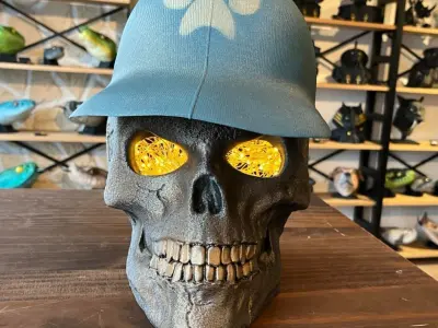 Skull with Basecup Hat  hollow inside 3D print model