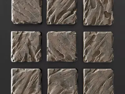 Stone cube panel old 3D model