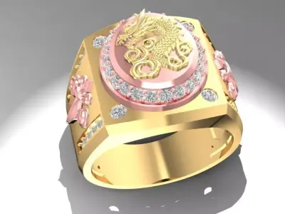 Luxury Men Signet Ring with Engraved Round Top 1946 3D print model