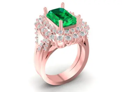 Luxury Emerald Cut Green Gemstone Halo Ring 3D Model 893 3D print model