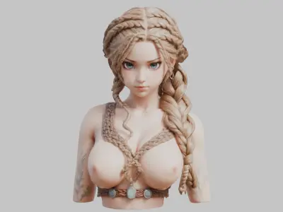 Busty Young Anime Girls Realistic Body Bust 4 High-Quality Pack Low-poly 3D model