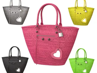 Balenciaga Le Cagole Raffia Basket Bag Low-poly 3D model