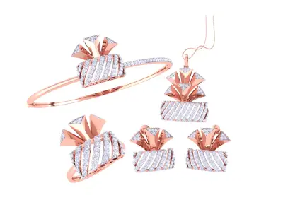 Ring Bangle Earring Pendant Set 3dm STL OBJ FBX Renders Details 3D print model